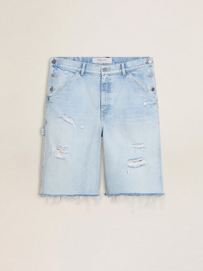Men's denim Bermuda shorts with lived-in effect - Golden Goose Men