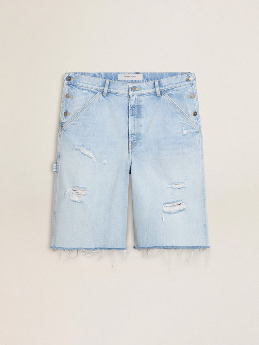 Men's denim Bermuda shorts with lived-in effect - Golden Goose Men