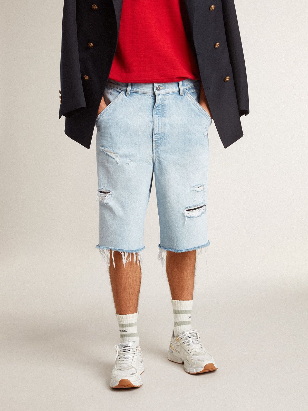 Men's denim Bermuda shorts with lived-in effect - Golden Goose Men