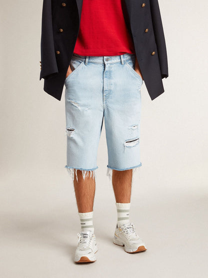 Men's denim Bermuda shorts with lived-in effect - Golden Goose Men