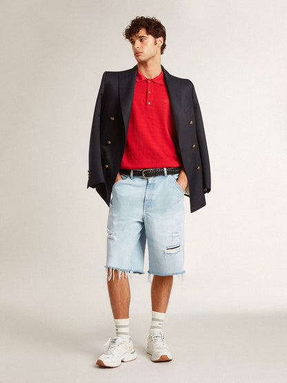 Men's denim Bermuda shorts with lived-in effect - Golden Goose Men