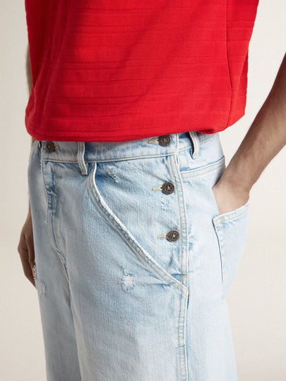 Men's denim Bermuda shorts with lived-in effect - Golden Goose Men