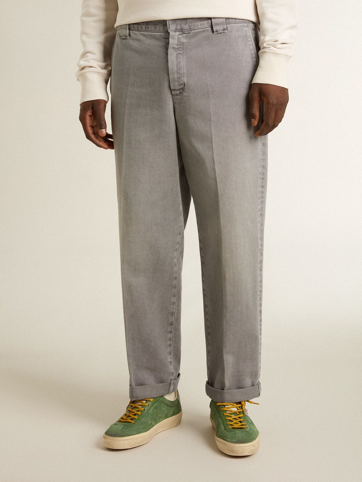 Gray-colored cotton chino pants - Golden Goose Men