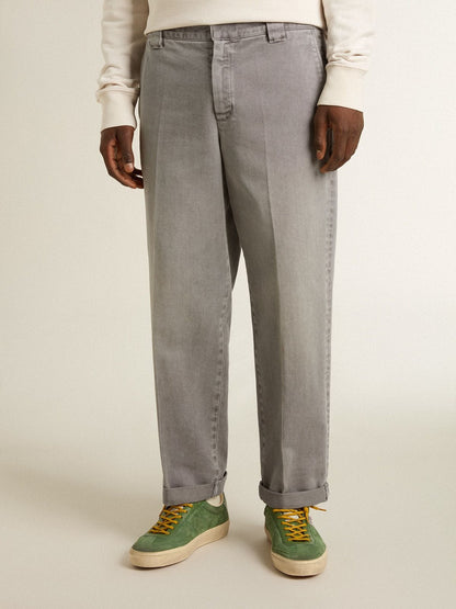 Gray-colored cotton chino pants - Golden Goose Men