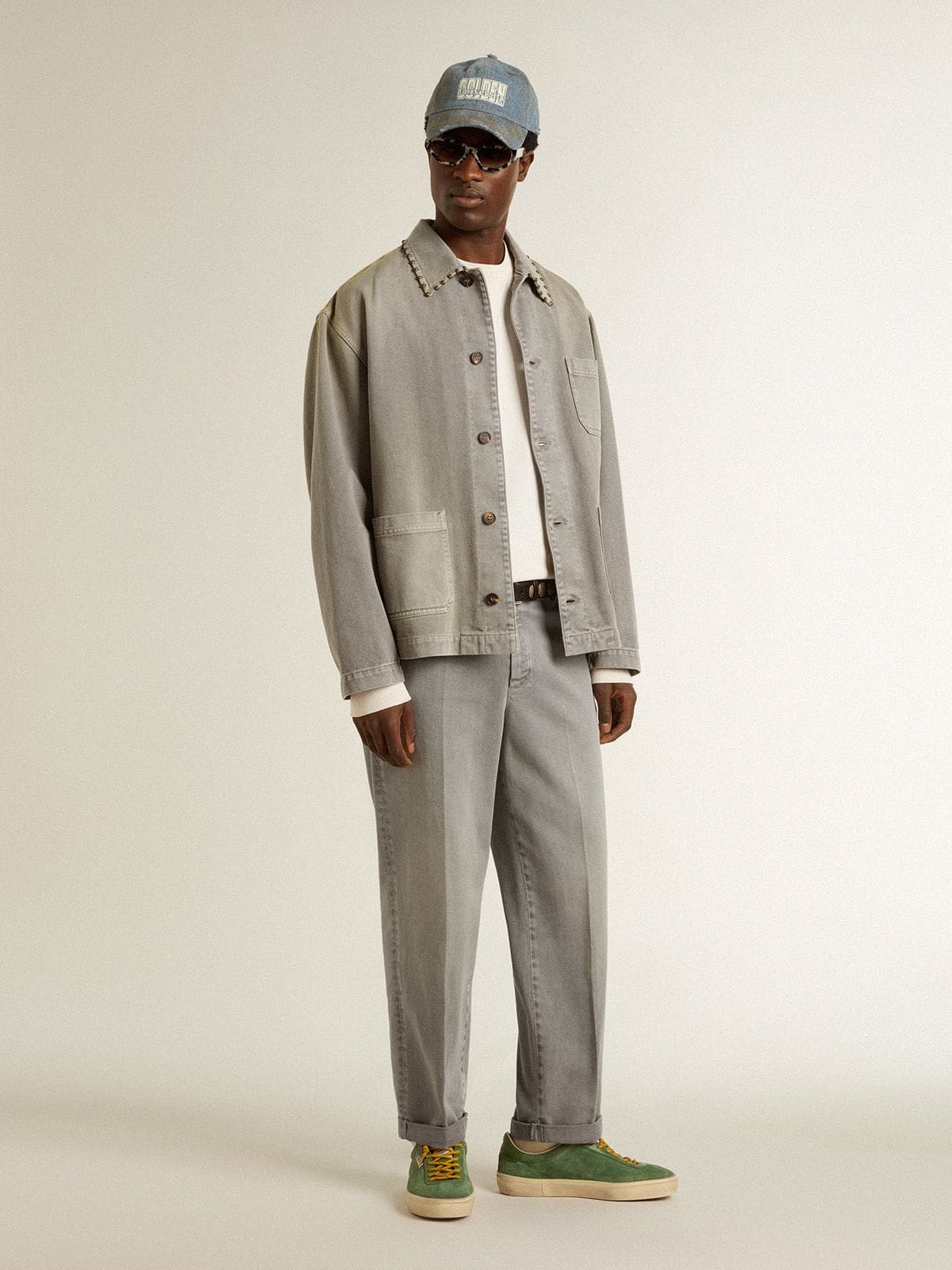 Gray-colored cotton chino pants - Golden Goose Men