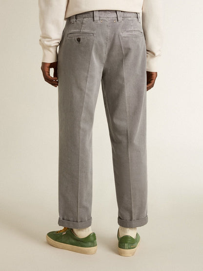 Gray-colored cotton chino pants - Golden Goose Men