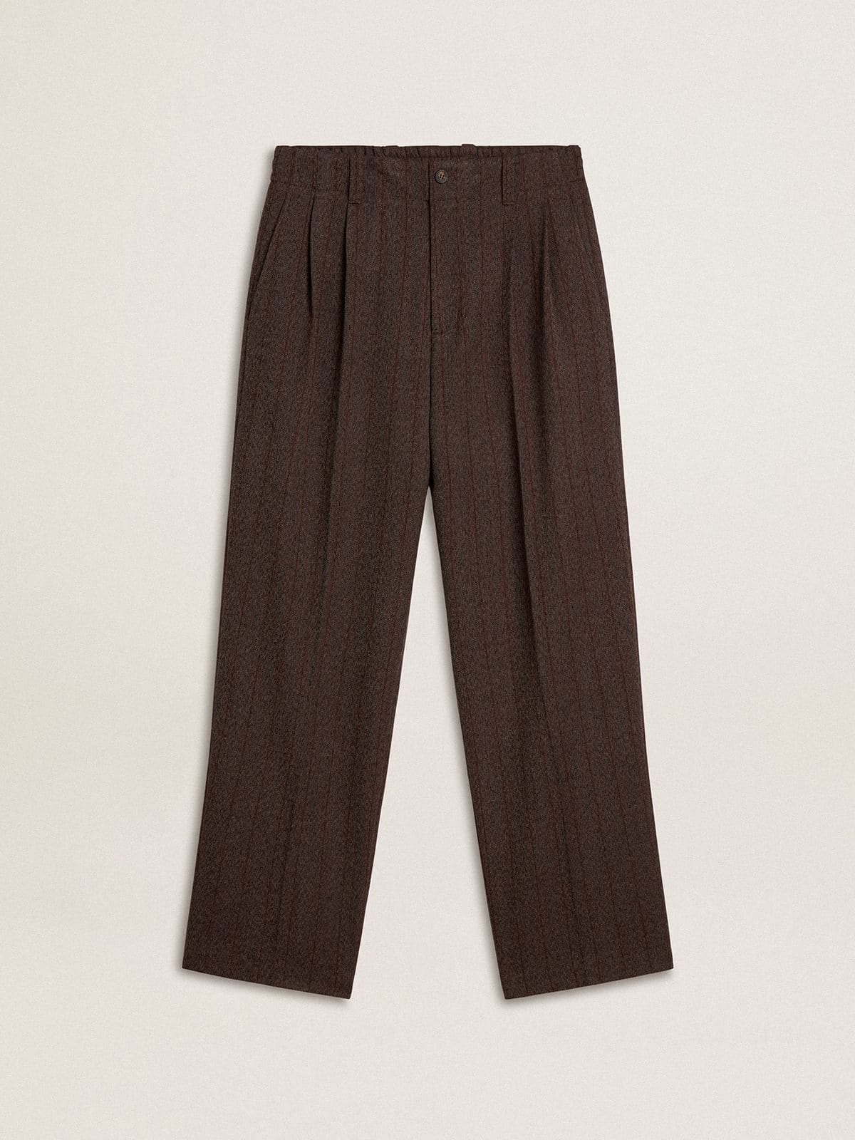 Men's joggers in dark brown wool with thin striped pattern - Golden Goose Men