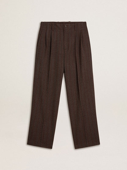 Men's joggers in dark brown wool with thin striped pattern - Golden Goose Men