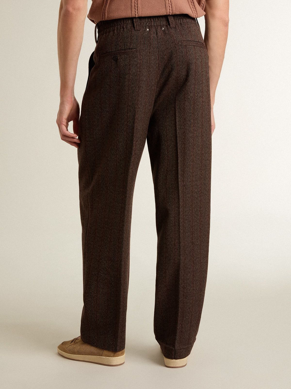 Men's joggers in dark brown wool with thin striped pattern - Golden Goose Men