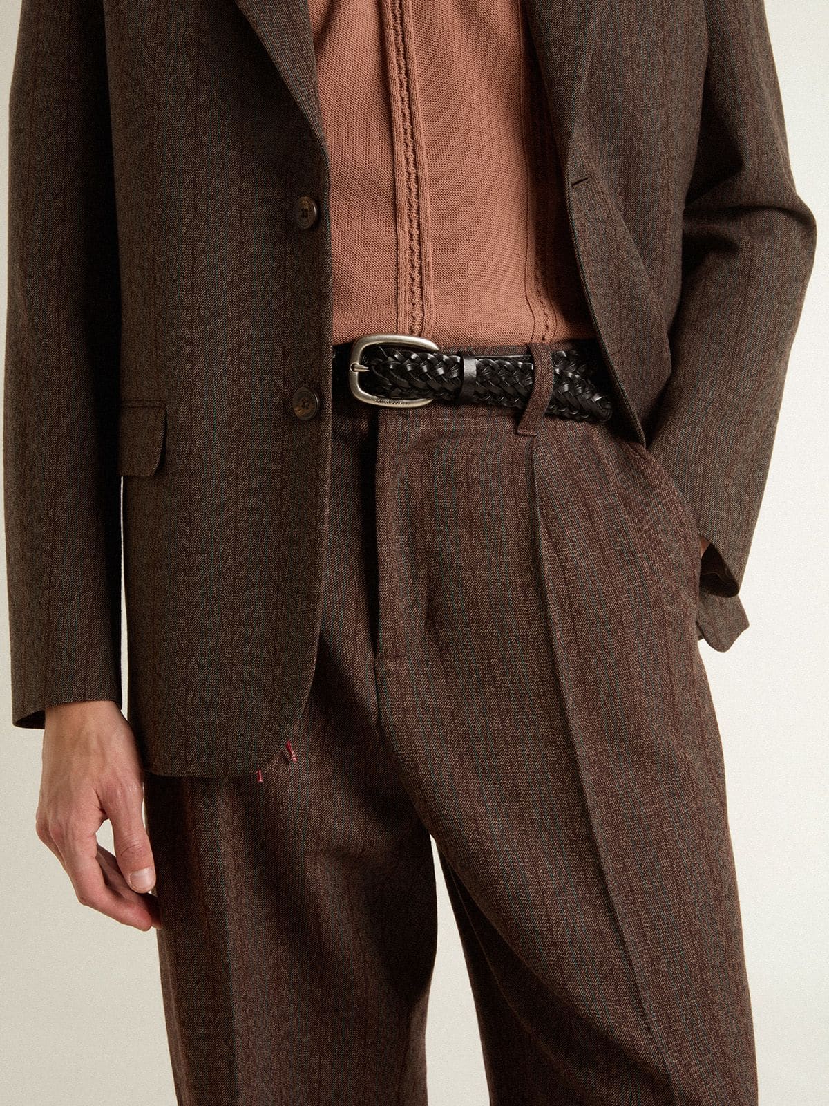 Men's joggers in dark brown wool with thin striped pattern - Golden Goose Men