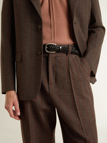 Men's joggers in dark brown wool with thin striped pattern - Golden Goose Men