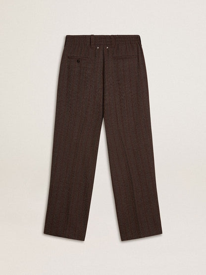 Men's joggers in dark brown wool with thin striped pattern - Golden Goose Men