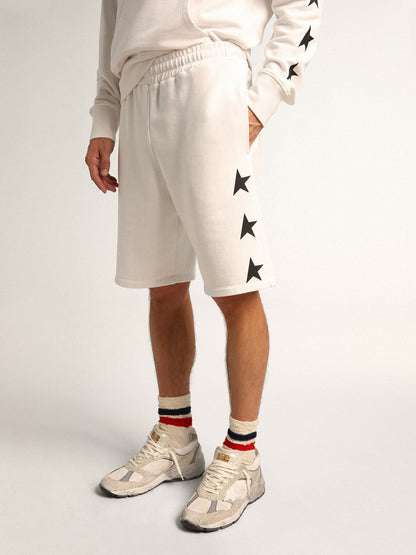Men's vintage white bermuda shorts with contrasting black stars - Golden Goose Men