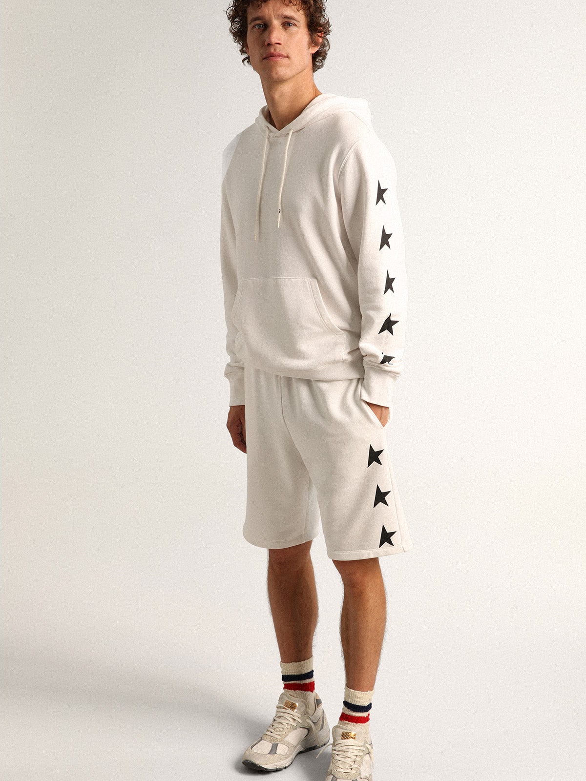 Men's vintage white bermuda shorts with contrasting black stars - Golden Goose Men