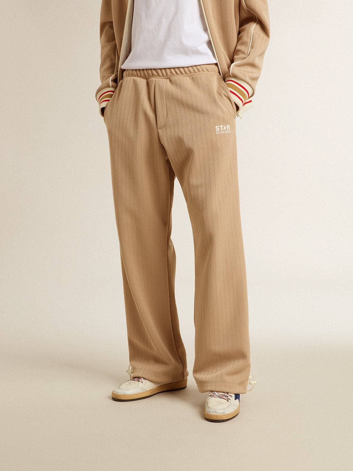 Men’s light beige joggers with white logo - Golden Goose Men