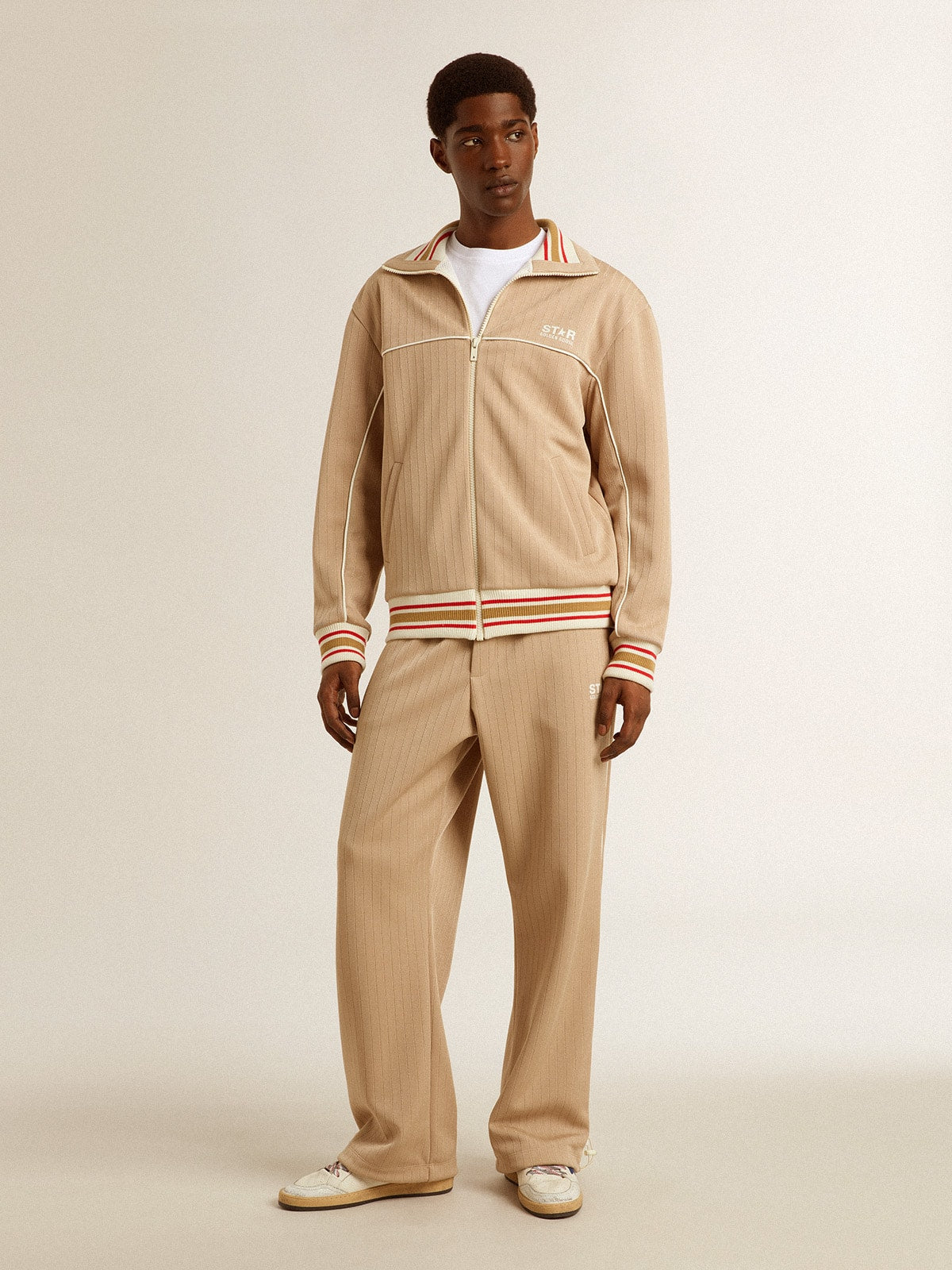 Men’s light beige joggers with white logo - Golden Goose Men