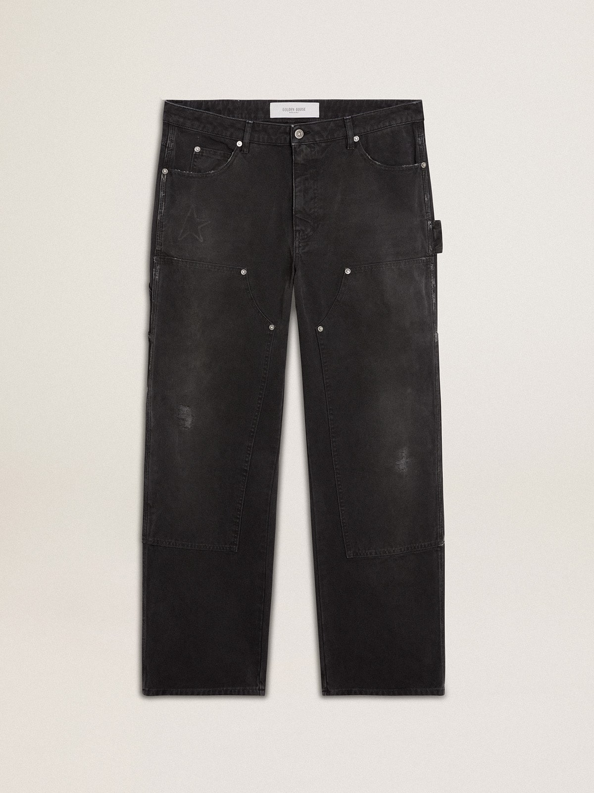 Men's distressed black cotton jeans with front patches - Golden Goose Men