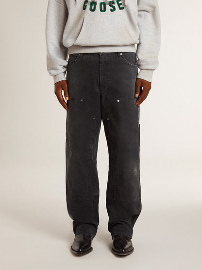 Men's distressed black cotton jeans with front patches - Golden Goose Men