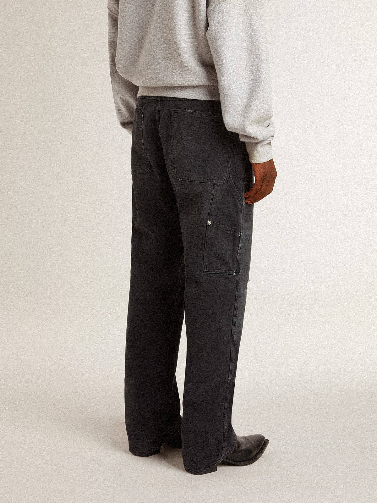 Men's distressed black cotton jeans with front patches - Golden Goose Men