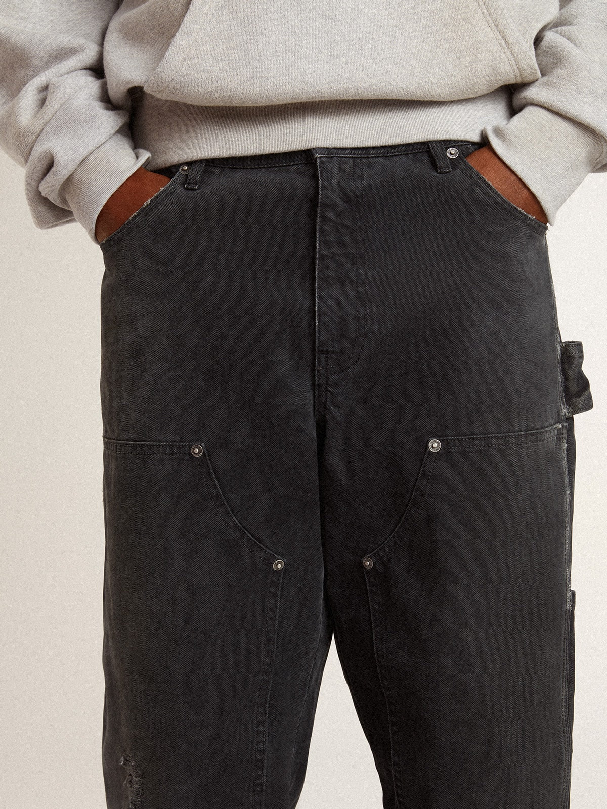 Men's distressed black cotton jeans with front patches - Golden Goose Men