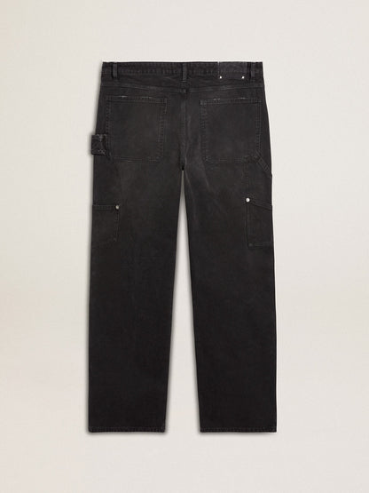 Men's distressed black cotton jeans with front patches - Golden Goose Men