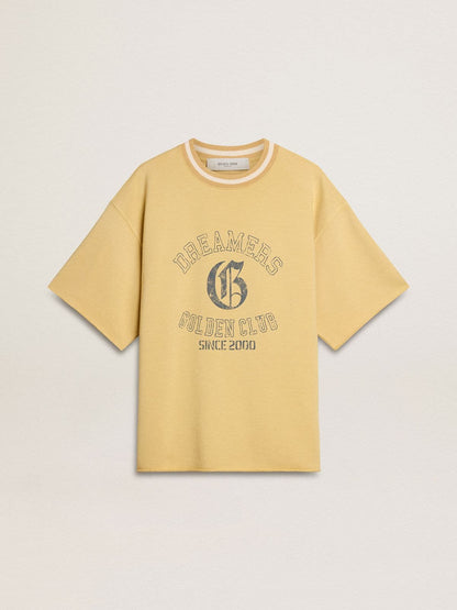 Men's oversized yellow cotton T-shirt with blue print - Golden Goose Men
