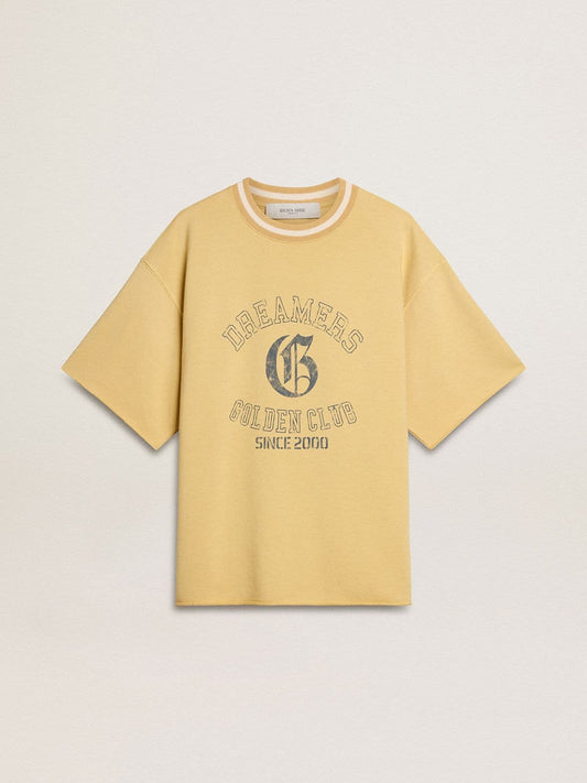 Men's oversized yellow cotton T-shirt with blue print - Golden Goose Men