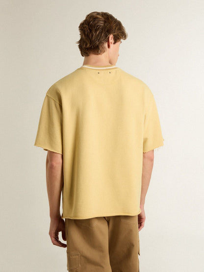 Men's oversized yellow cotton T-shirt with blue print - Golden Goose Men