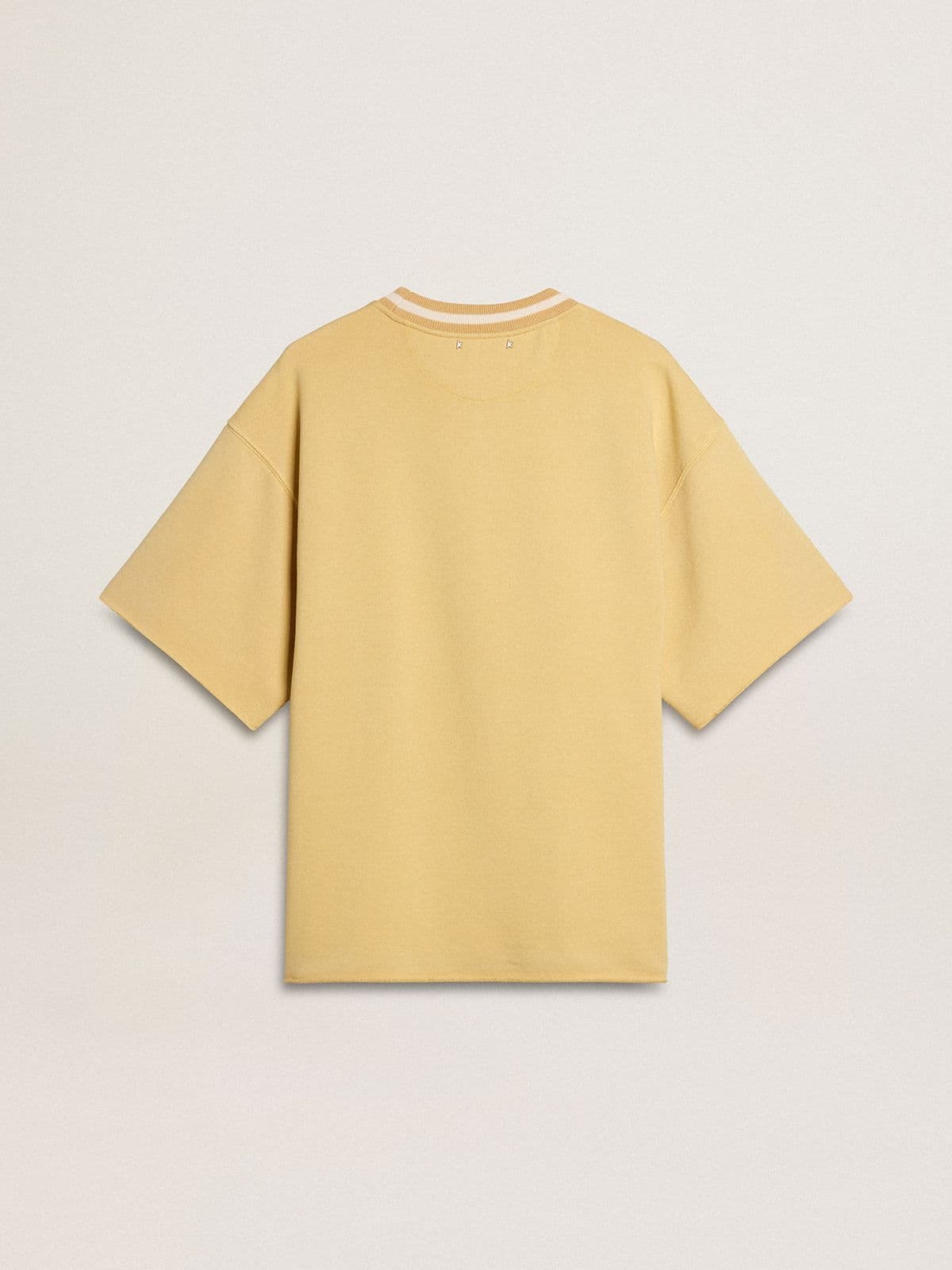 Men's oversized yellow cotton T-shirt with blue print - Golden Goose Men