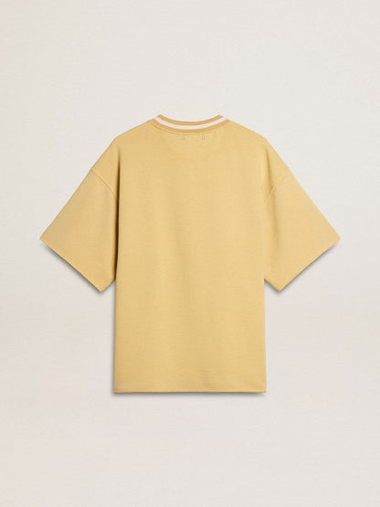 Men's oversized yellow cotton T-shirt with blue print - Golden Goose Men