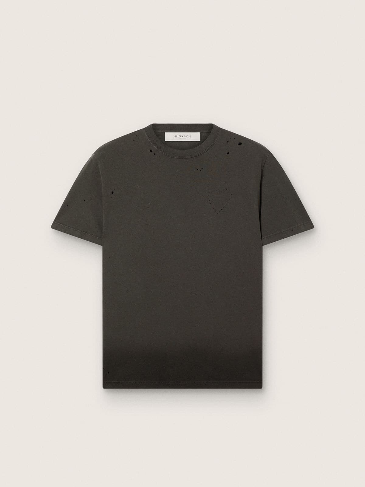 Men’s T-shirt in anthracite cotton jersey with perforated heart - Golden Goose Men
