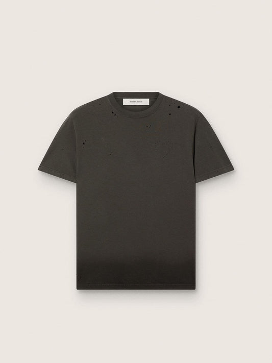 Men’s T-shirt in anthracite cotton jersey with perforated heart - Golden Goose Men
