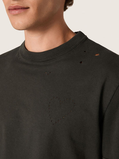 Men’s T-shirt in anthracite cotton jersey with perforated heart - Golden Goose Men