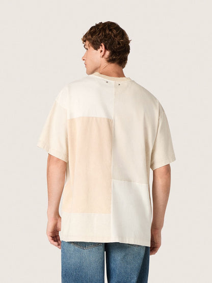 Men's T-shirt in cotton jersey with white and beige patchwork effect - Golden Goose Men