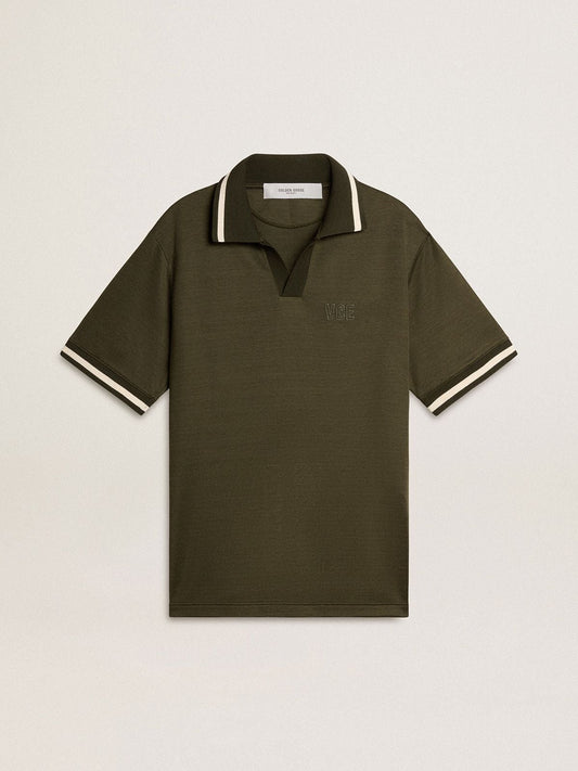 Men's military-green jersey polo with embroidery - Golden Goose Men
