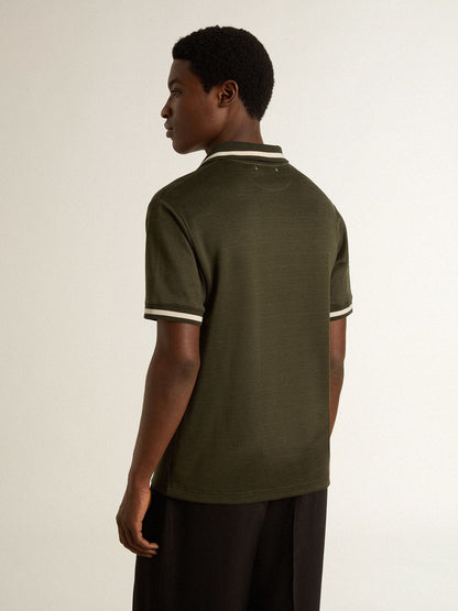 Men's military-green jersey polo with embroidery - Golden Goose Men