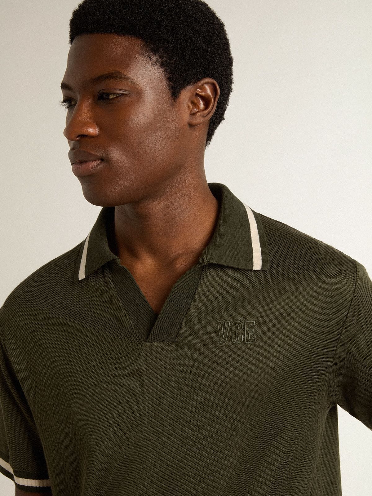 Men's military-green jersey polo with embroidery - Golden Goose Men
