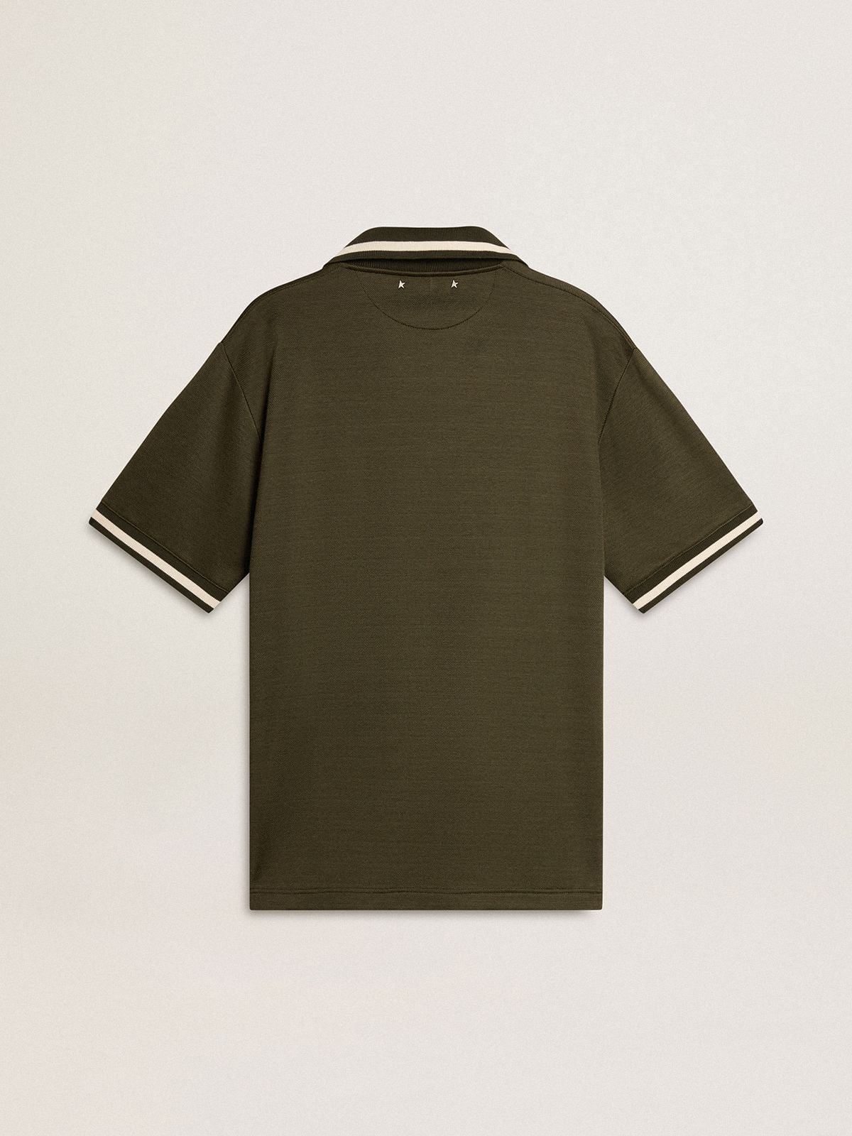 Men's military-green jersey polo with embroidery - Golden Goose Men