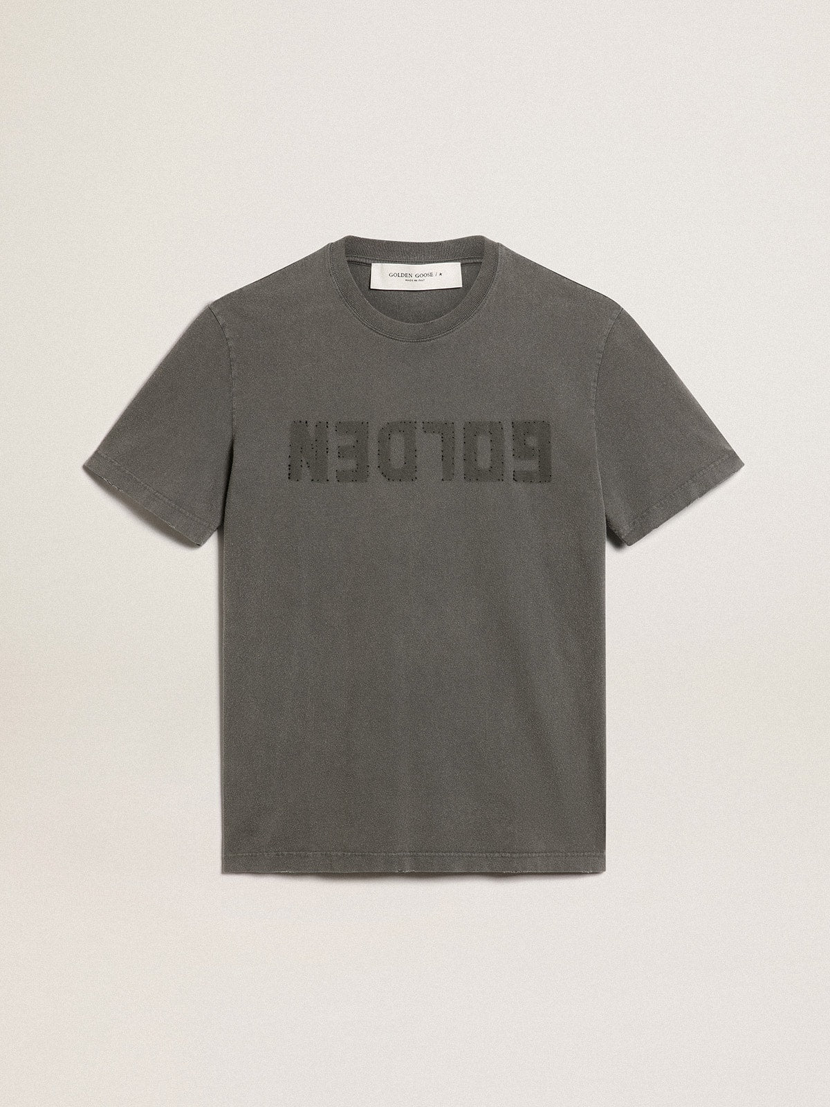 Men's anthracite gray T-shirt with distressed treatment - Golden Goose Men