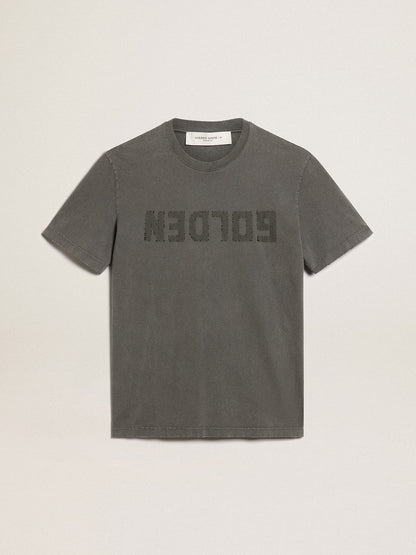 Men's anthracite gray T-shirt with distressed treatment - Golden Goose Men