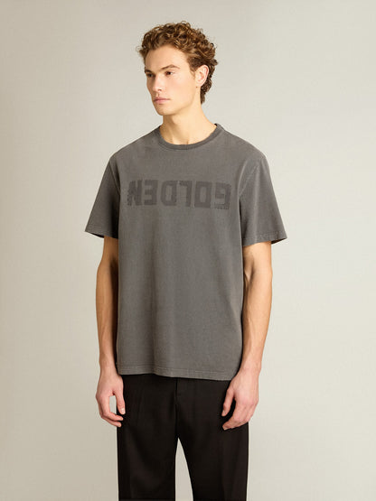 Men's anthracite gray T-shirt with distressed treatment - Golden Goose Men
