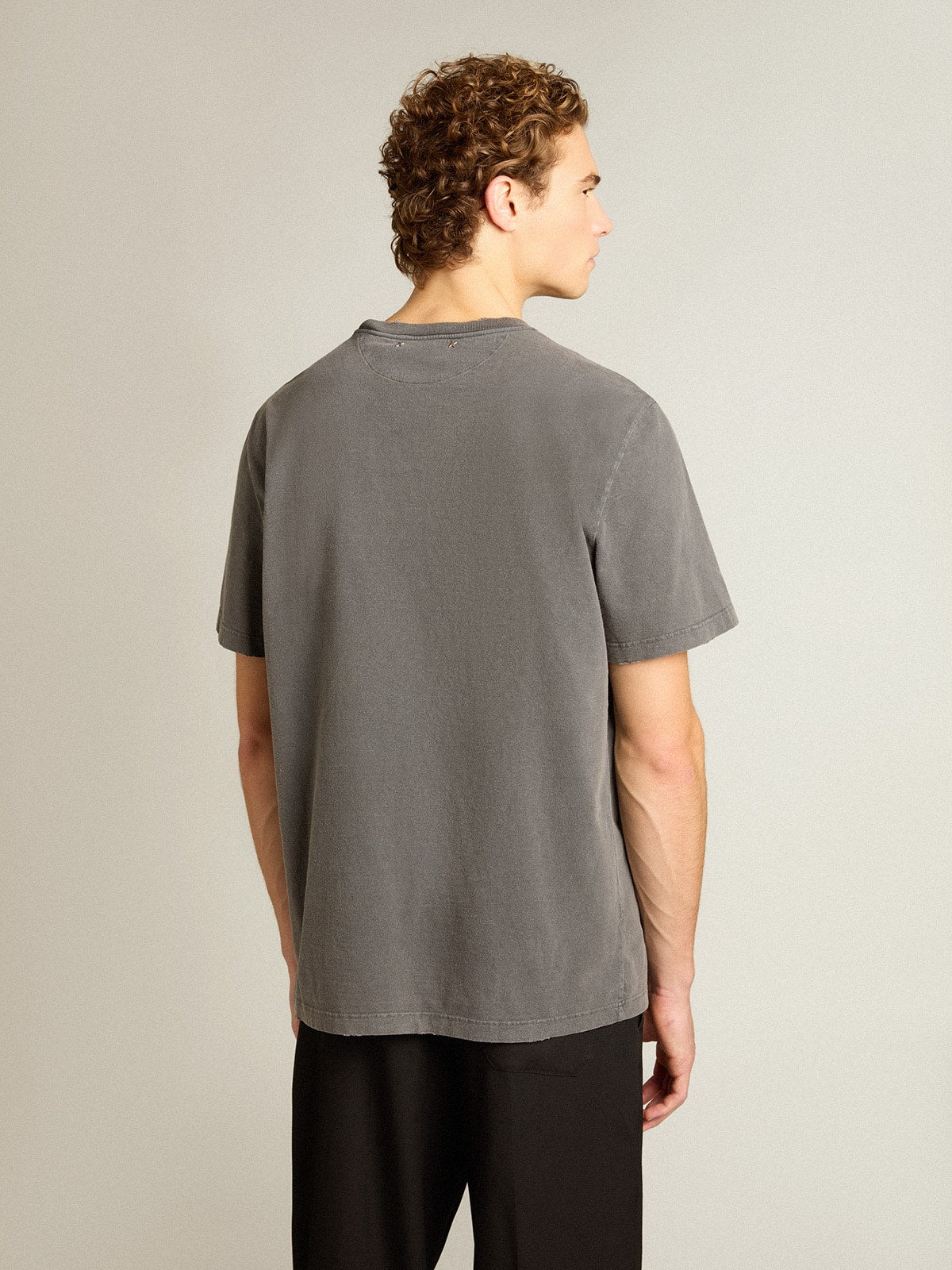 Men's anthracite gray T-shirt with distressed treatment - Golden Goose Men