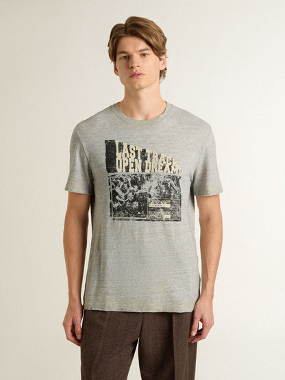 Men's vintage-effect gray T-shirt with print on the front - Golden Goose Men