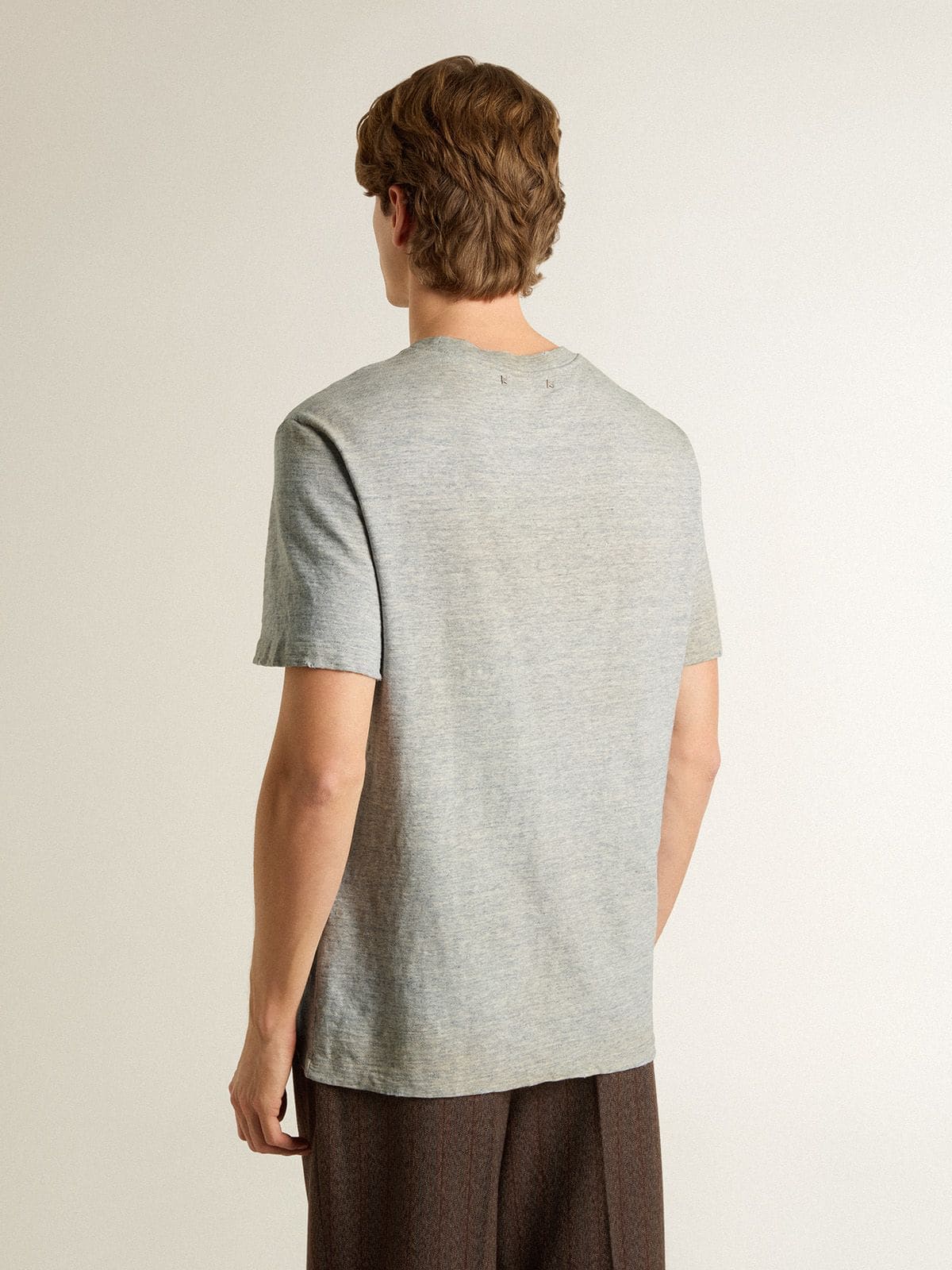Men's vintage-effect gray T-shirt with print on the front - Golden Goose Men