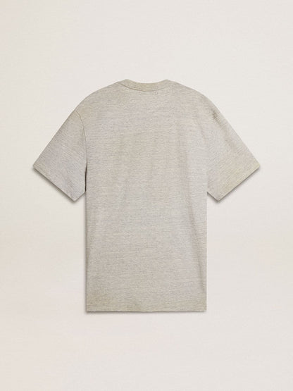 Men's vintage-effect gray T-shirt with print on the front - Golden Goose Men