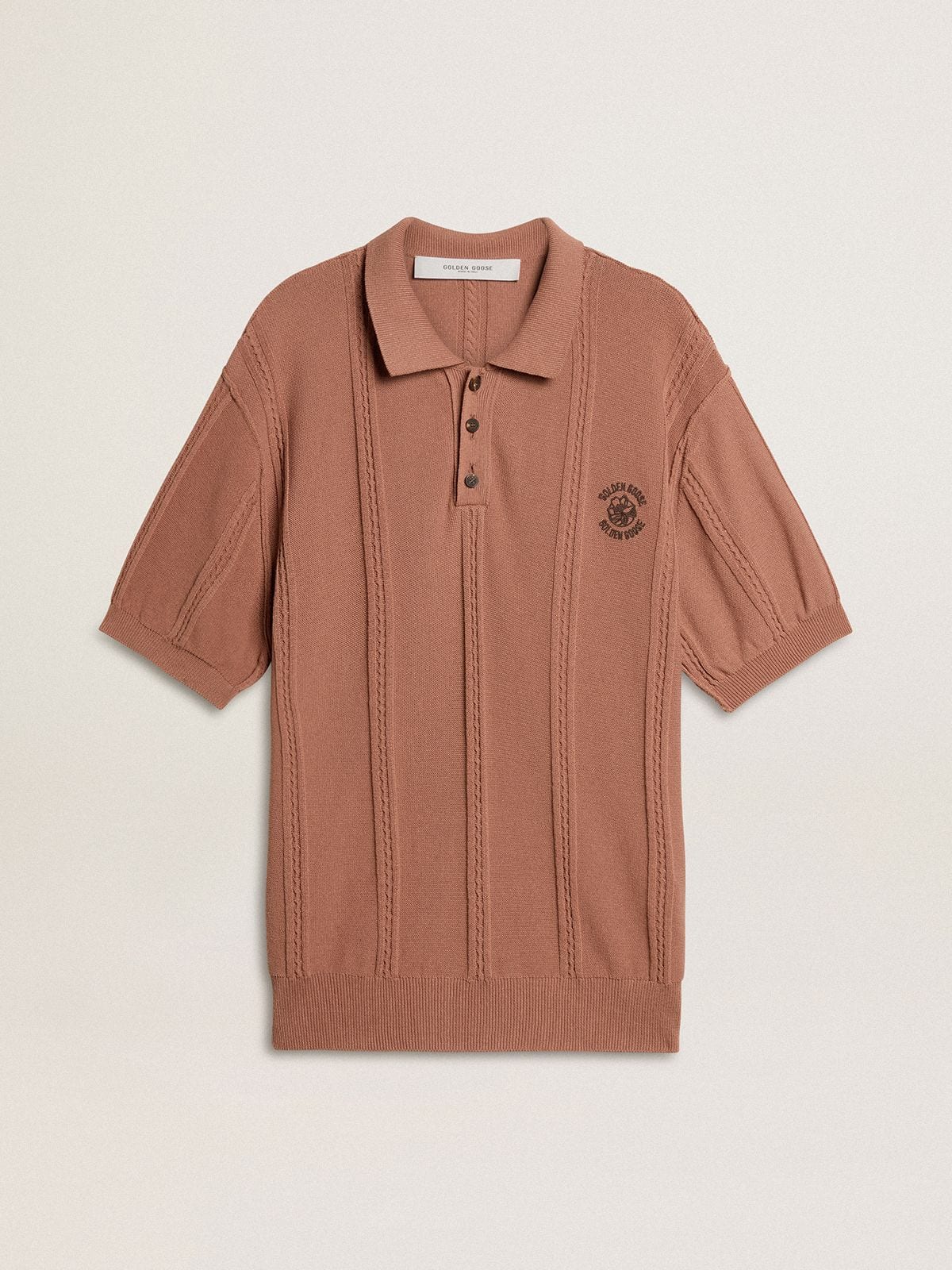 Men's brick-colored polo with embroidered logo. - Golden Goose Men