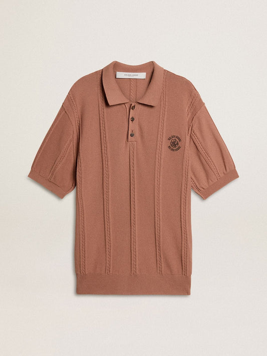 Men's brick-colored polo with embroidered logo. - Golden Goose Men