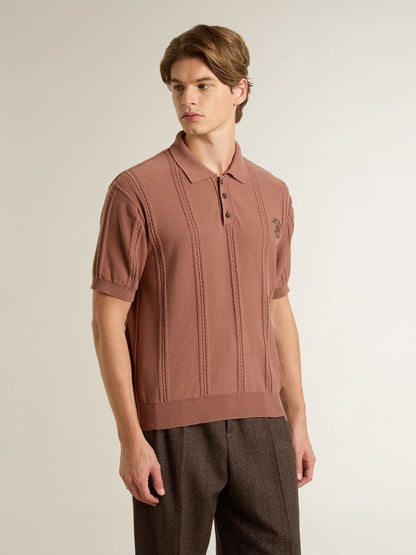 Men's brick-colored polo with embroidered logo. - Golden Goose Men