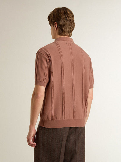 Men's brick-colored polo with embroidered logo. - Golden Goose Men