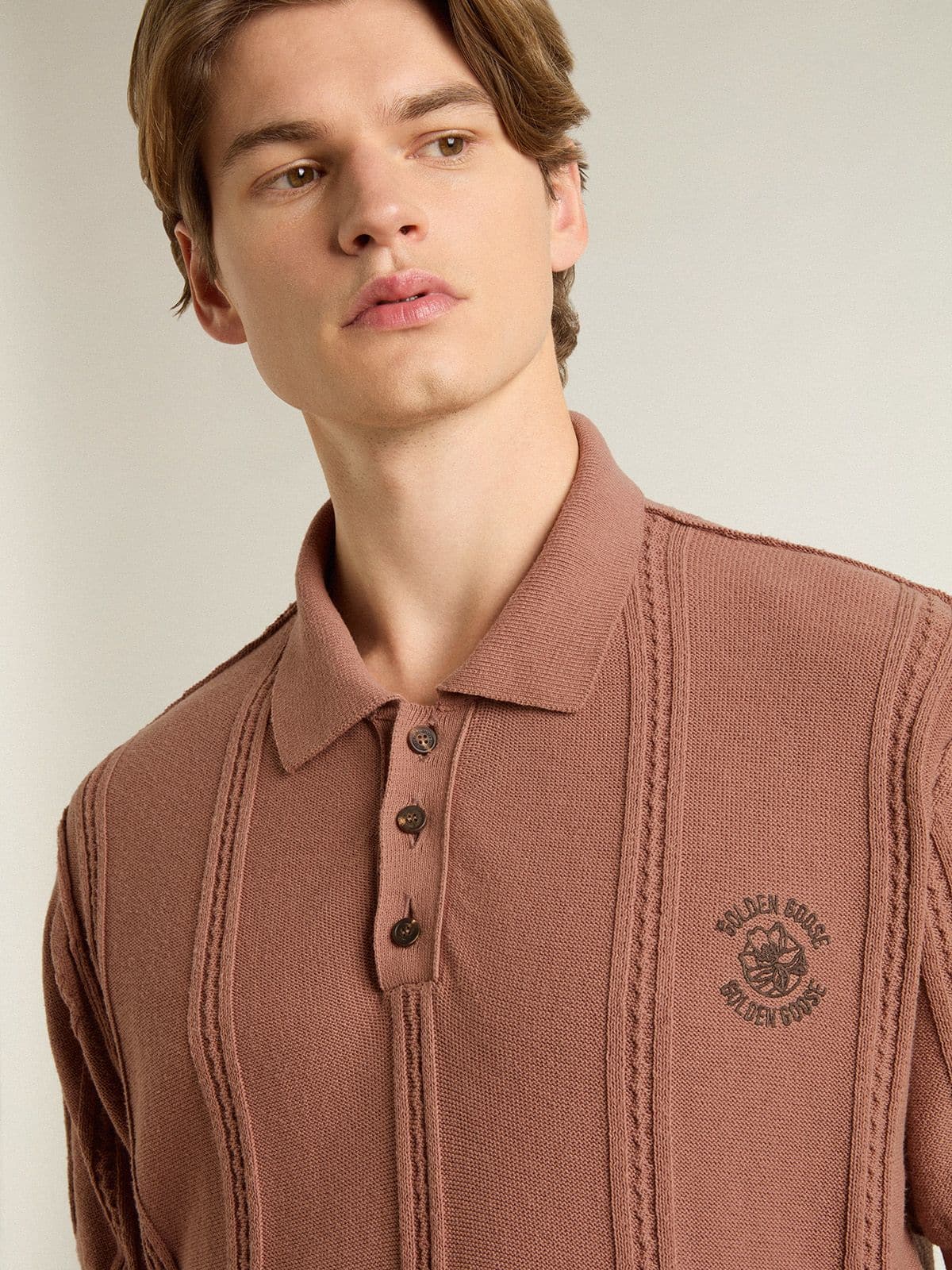 Men's brick-colored polo with embroidered logo. - Golden Goose Men
